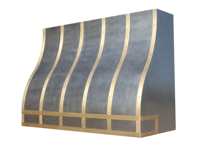 Large Ogee Range Hood with Natural Brass Straps